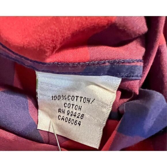 Bugatchi Dress Shirt Flip Cuff Plaid Red Blue Classic Button Up Mens Sz Large - Picture 7 of 8